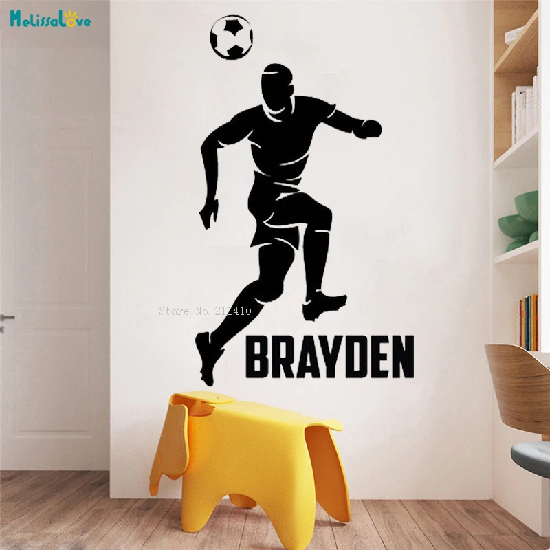 Custom Name Boys Soccer Header Wall Sticker Home Decoration Sports Decals Removable Art Design Fielder Vinyl Poster YT1183