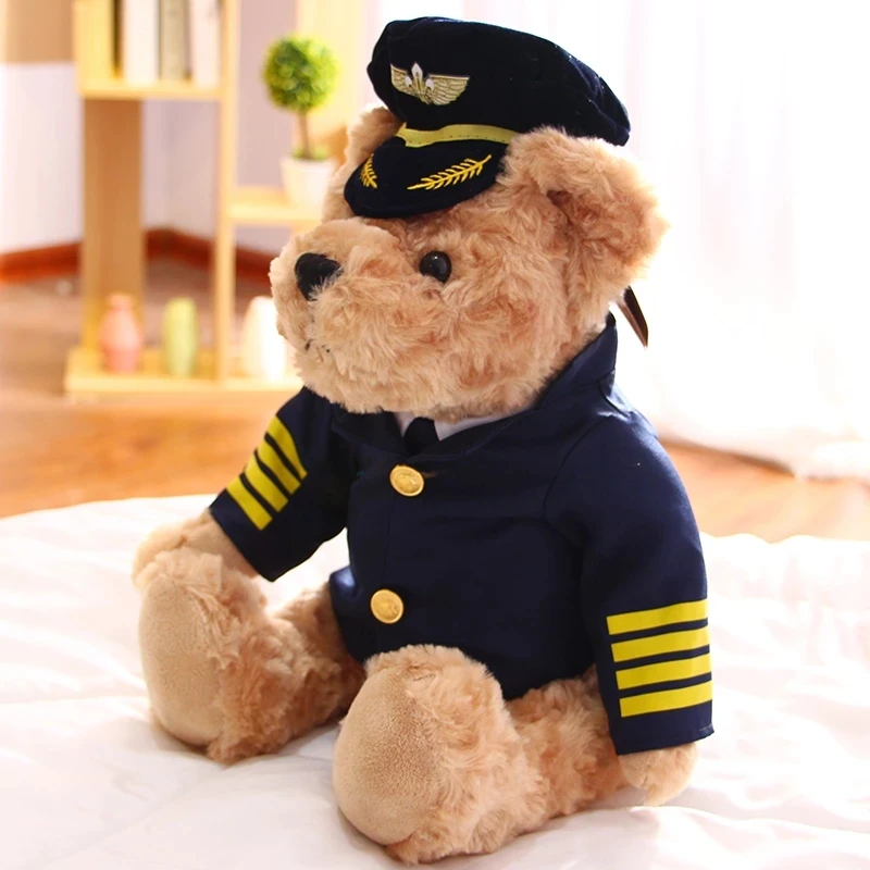 Pilot Bear Airplane Captain Uniform Teddy Bears Cute Animal Soft Stuffed Doll Plush Toy Girl Boy Birthday Christmas Gift 1pc