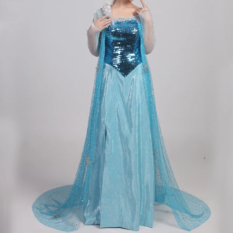 

Top Quality Queen Elsa Cosplay Costume Dress For Halloween Party Women Girl Custom Made