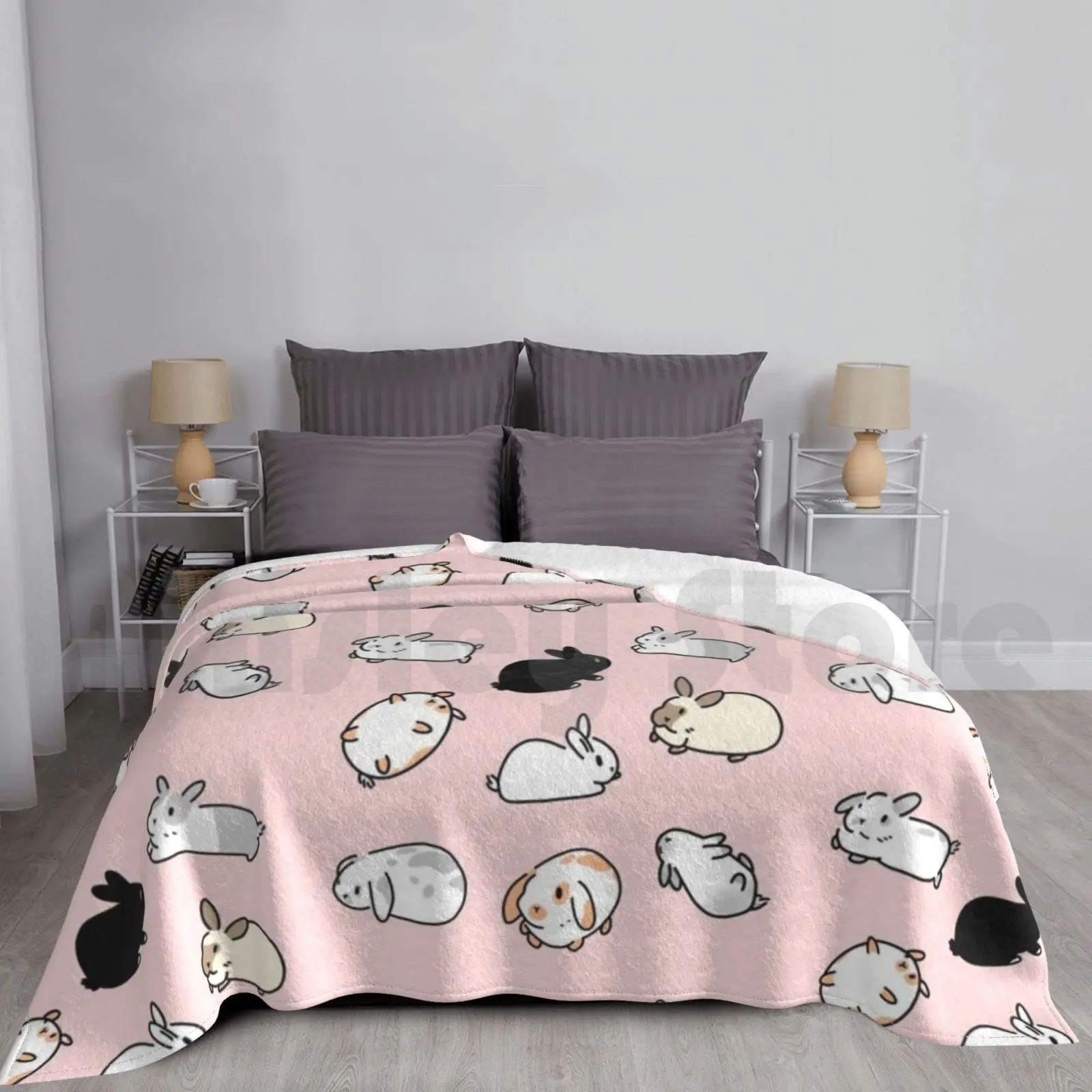 Bunny Rabbits Blanket Fashion Custom 2449 White Simplistic Mimimalist Bunny Rabbit Rabbits Bunnies Kawaii