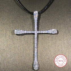 925 sterling silver classic fashion cross pendant necklace ladies white zircon party birthday sweater chain jewelry