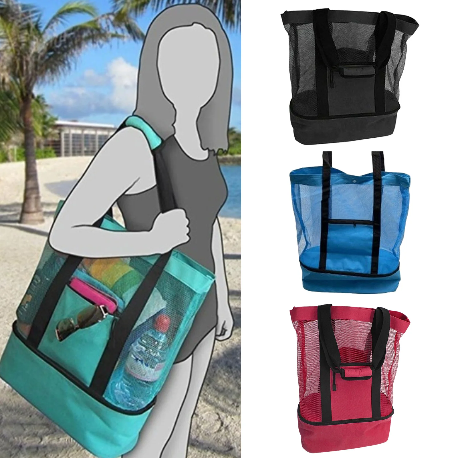 Portable High Capacity Beach Bag Insulated Double-layer Heat Preservation Picnic Cooler Bag Travel Storage Tote Large Picnic Bag