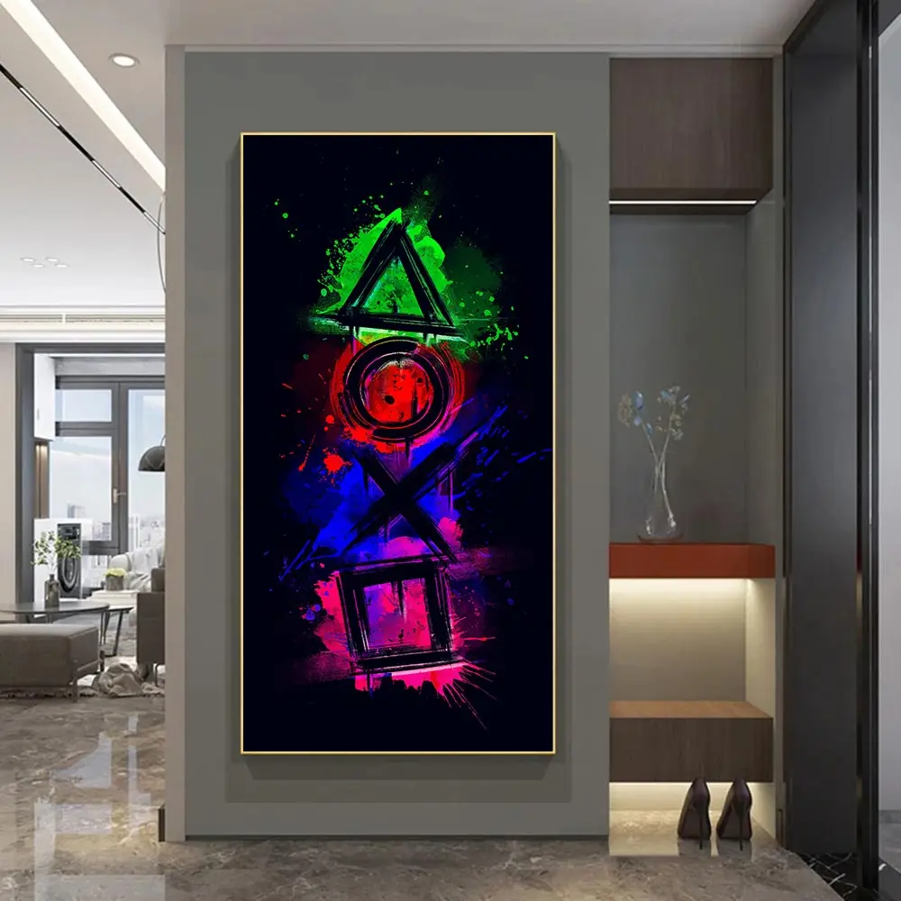 Modern Abstract Gaming Neon Canvas Paintings Playstation Posters And Prints Wall Art Pictures For Boys Kids Room Decor Cuadros