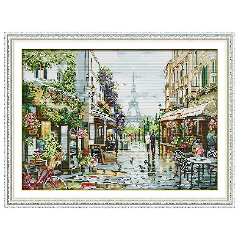 Paris Street Scene Counted Cross Stitch 11CT 14CT Printed Cross Stitch Set Wholesale Cross-stitch Kit Embroidery Needlework