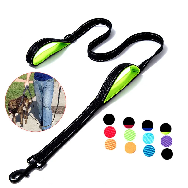 Dog Leash Dual Handle Hands Free Running Leash Shock Absorbing Extendible Bungee Reflective Stitching Adjustable Waist Belt