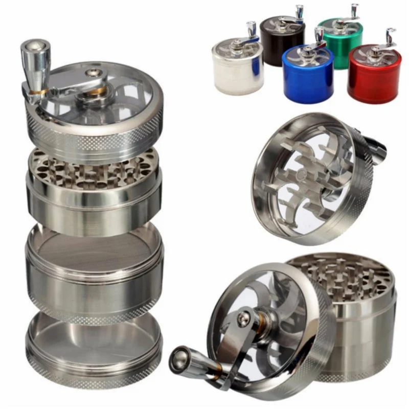 4-layer Manual Tobacco Grinder Aluminum Herbal Herb Mill Spice Crusher Smoke Grinder Hand Crank Muller Smoking Accessories