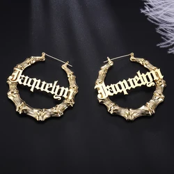 Orecchini a cerchio in bambù personalizzati da 45mm-90mm personalizza orecchini con nome orecchini con personalità in stile bambù con parole di dichiarazione Hiphop Sexy