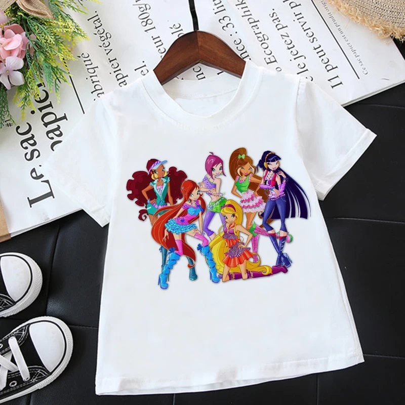 2022 Summer Fashion Unisex The Winx ClubT-shirt Children Boys Short Sleeves White Tees Baby Kids New Tops For Girls Clothes 2-10