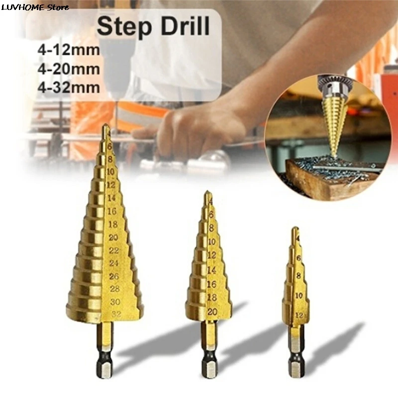 1pcs 4-12/20/32mm Large HSS Steel 4241 Steel Step Cone Drill Titanium Bit Set Hole Cutter Hex Core Drill Bits Tool