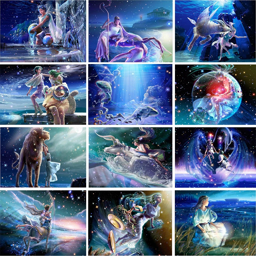 Constellation 5D Diy Diamond Painting Twelve Zodiac Sign Mosaic Embroidery Rhinestone Cross Stitch Full Square Round Drill Decor