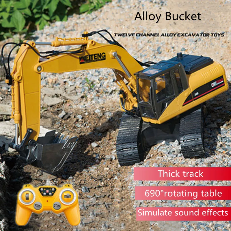 Large Remote Control Excavator 2.4G 1:20 40Mins Thick Track 690 Degree Rotating Alloy Material Sound Truck Vehical Boy Gift Toys