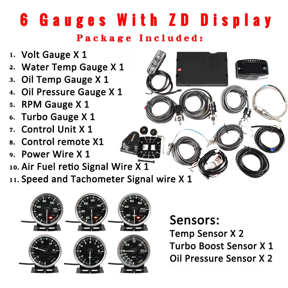 Система Defi Advance A1 Defi Link, автоматический манометр ZD + 6 датчиков, измерение температуры воды, температуры масла, давления масла, тахометр, оборотов в минуту, турбо