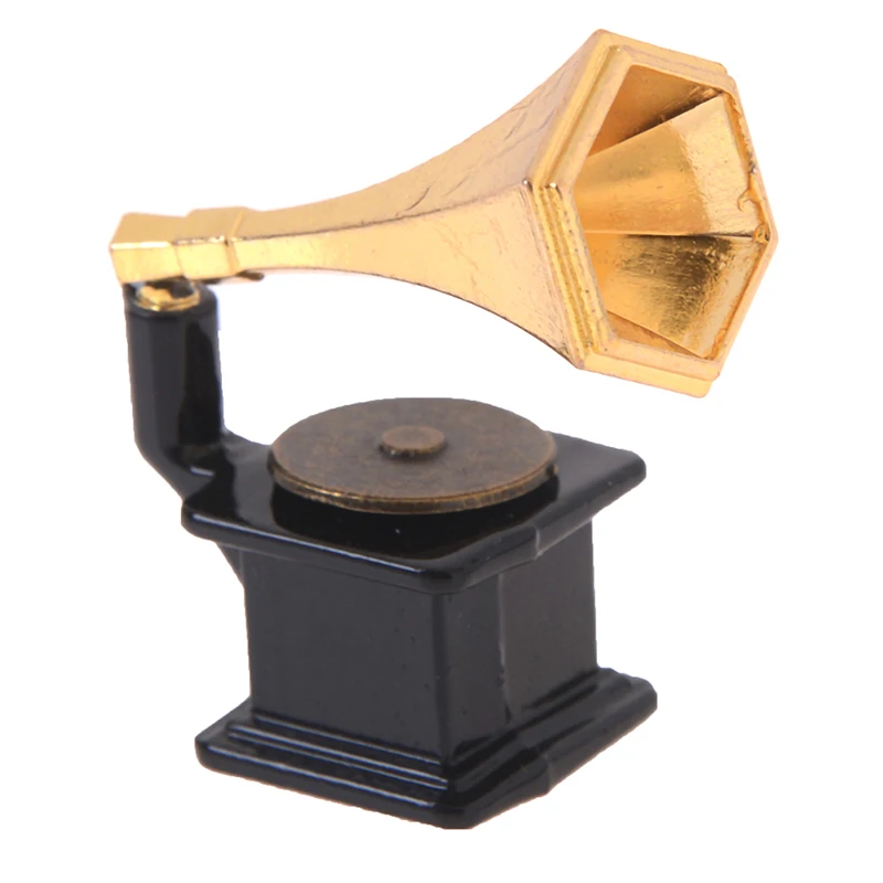 Gramophone l'inventaire avec enregistrement, mini phonographe, accessoires de bricolage, meubles de maison de beurre, maison de courses, meubles miniatures, 1:12