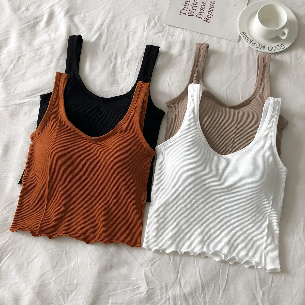 Vrouwen Katoenen Ondergoed Herfst Nieuwe Mode Sport Tank Up Sexy Effen Kleur Top Vrouwen Randloze U-Hals sling Vrouwelijke Lingerie