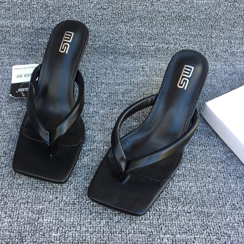 Slippers Women Summer Luxury Slides High-Heeled Shoes Lady Pantofle Female Mule Rubber Flip Flops Black Sandals Designer Soft 20