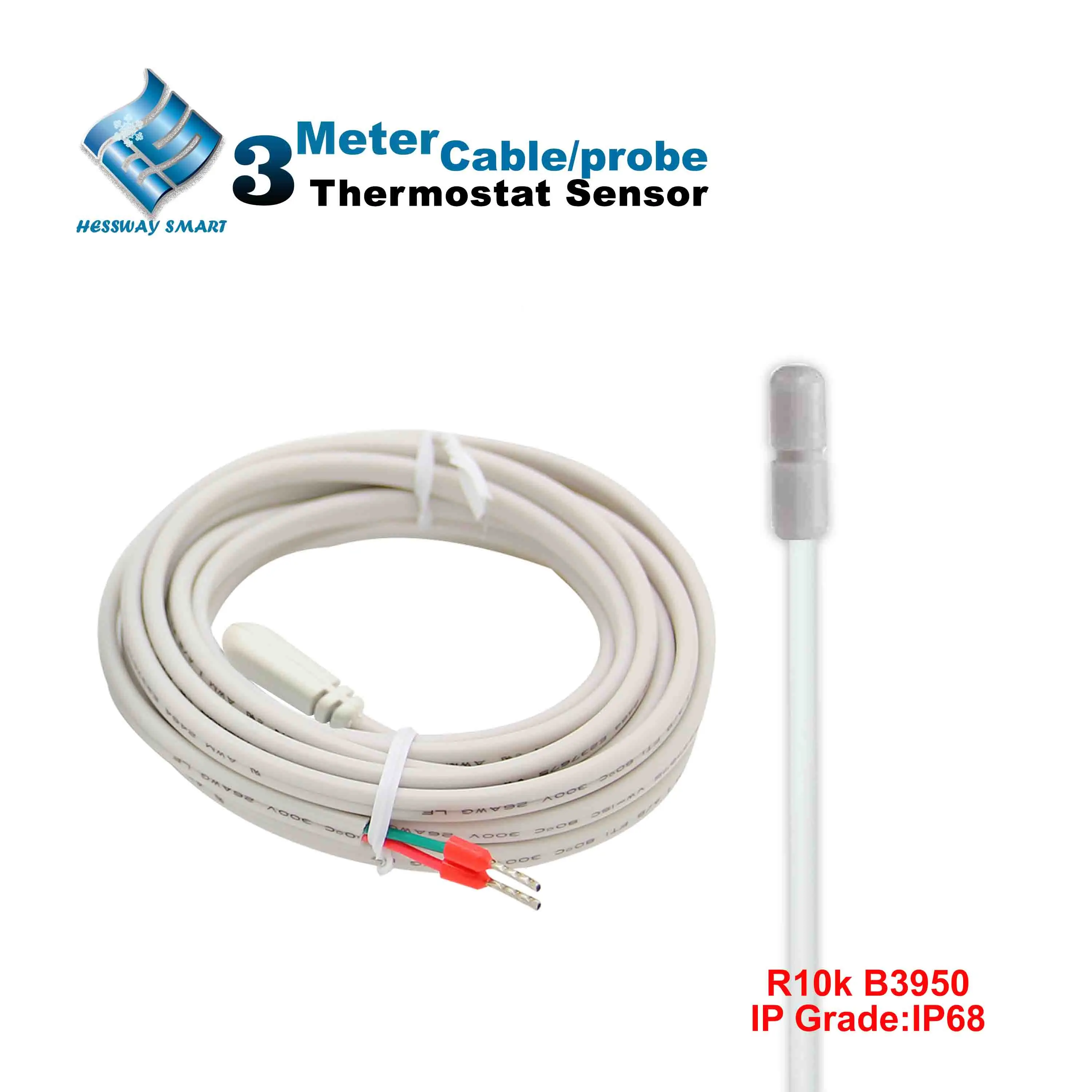 IP68 Temperature Sensor Probe Cable for NTC 10K B=3950 Floor Heating Thermostat Probe Pin Accuracy 0.5%