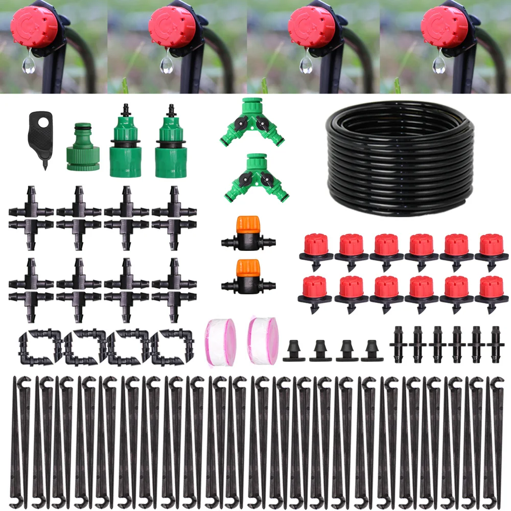 

5-50M Garden Micro Drip Irrigation System 8 Hole Adjustable Flow Dripper Atomizer Plants Watering Fittings 1/4'' Hose Spray Kit