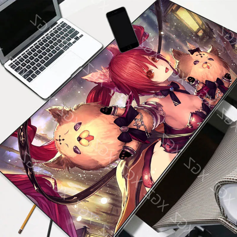 XGZ Sexy Big Breasts Red Hair Girl Anime Custom Large Game Mouse Pad Black Lock Edge Computer Desk Mat Speed Rubber Non-slip