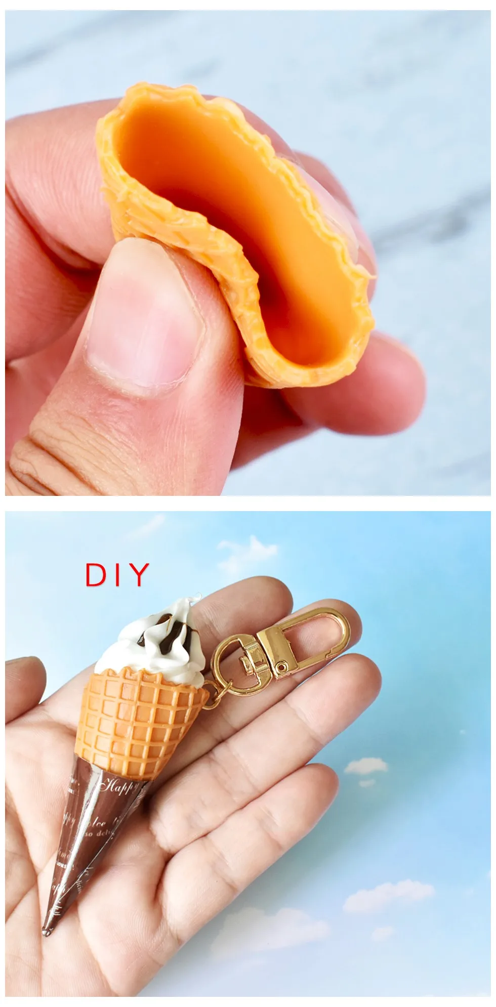 3Pcs Simulated Foods Ice Cream Cone Diy Slime Charms Supplies Accessories For Pretend Play Kitchen Toys