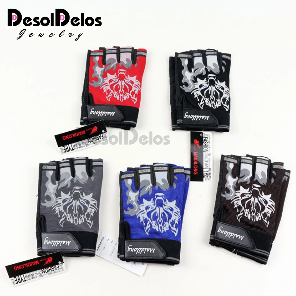 Guantes deportivos para niños y mujeres, manoplas antideslizantes con estampado de Lobo, sin dedos, novedad