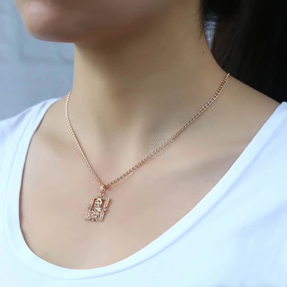 Davieslee Necklace Pendant For Women Men 585 Rose Gold Color Virgin Mary Jesus Pendant Necklace Womens Jewelry Fashion DGP193