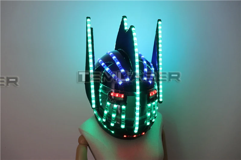 Capacete iluminado led, capacete da moda, luminoso, brilhante, fluxo de cascata, robô, trajes de capacete, acessórios