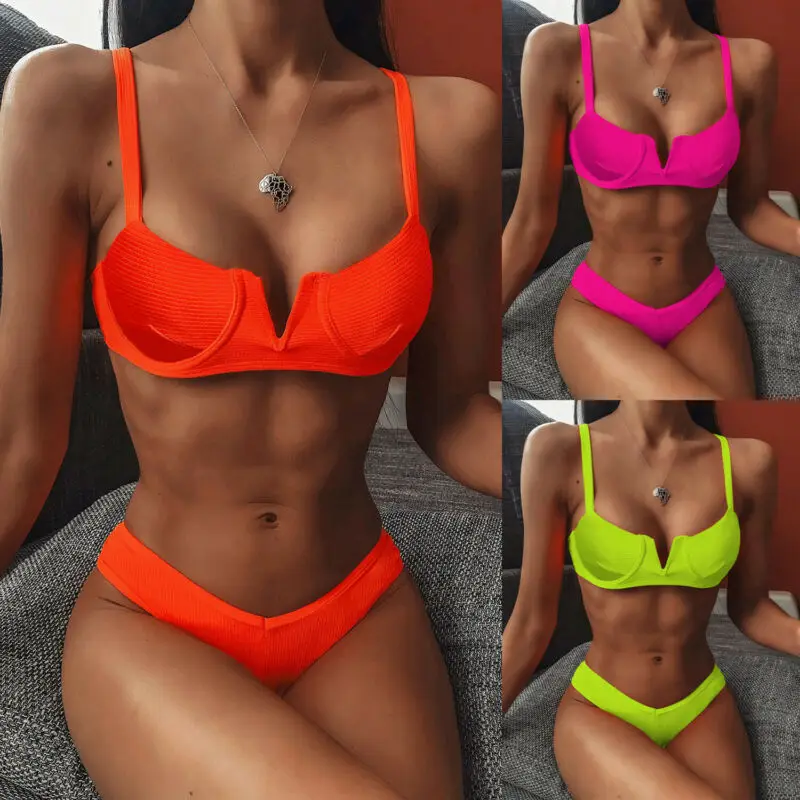 Women Push-up Padded Bra Bandage Bikini Set Swimsuit Triangle Swimwear Bathing