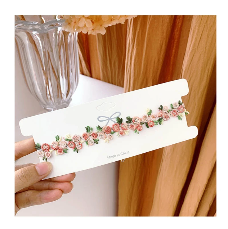 Fashion Pastoral Cloth Flower Pink Purple White Yellow Blue Elegant Chain On Neck Choker Necklace For Women Girls