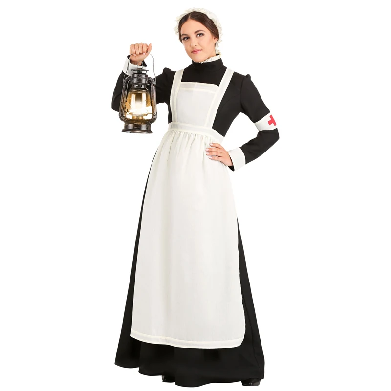 Carnival Halloween Lady Middle Ages War Doctor Nurse Costume Convent Nun Cosplay Fancy Party Dress