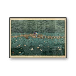 Benten Pond at Shiba Kawase Hasui Vintage Japanese Art Poster Asian Canvas Print Lotus Flower Green Wall Art Home Decor Gift