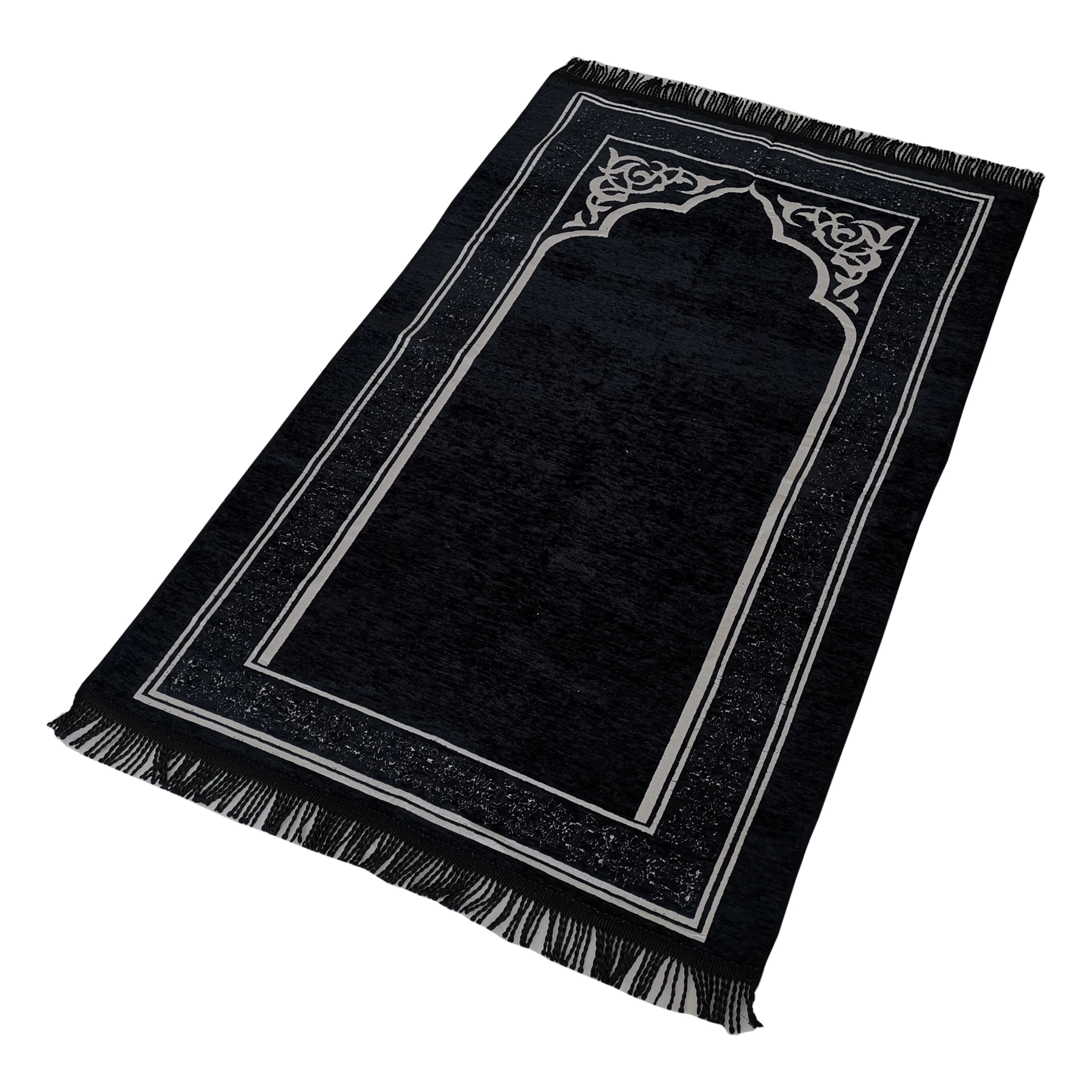 simple Design Soilid Islamic Luxury Woven Chenille Prayer Rug Janamaz Sajadah