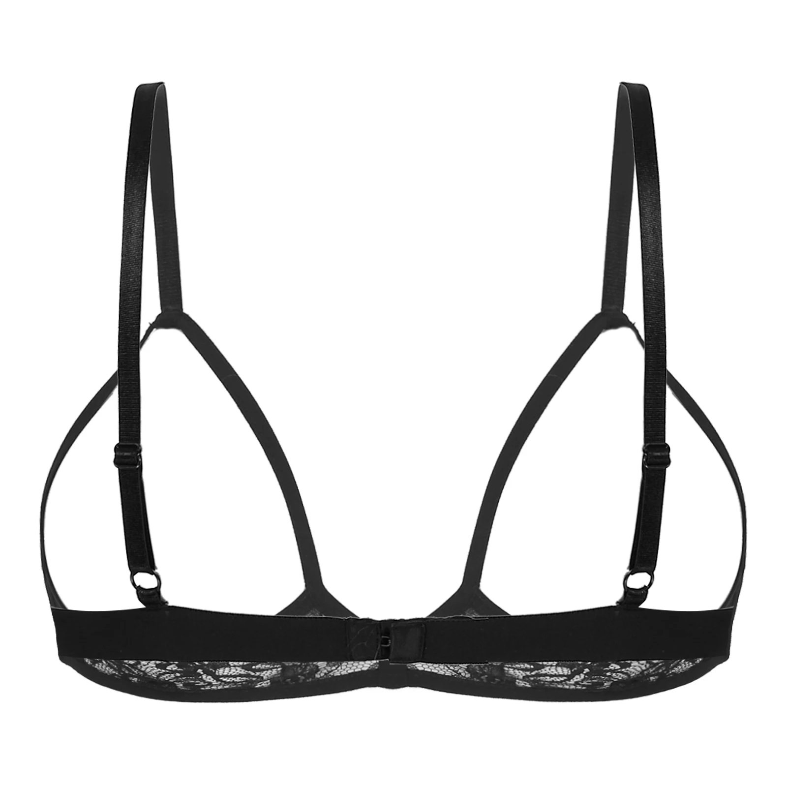 Women Sheer Lace Lingerie Hollow Out Wireless Bra Top Sexy Half Cup Open Nipples Bra Adjustable Shoulder Straps Unlined Bralette