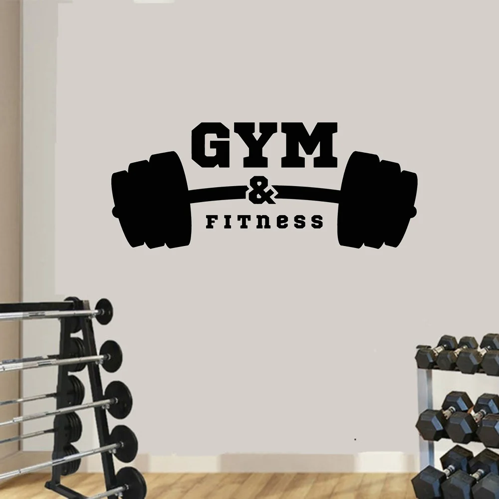 Gym Logo Barbell Muscles Bodybuilder Wall Sticker Vinyl Home Decoration GYM Club Fitness Decals Removable Self-adhesive Mura