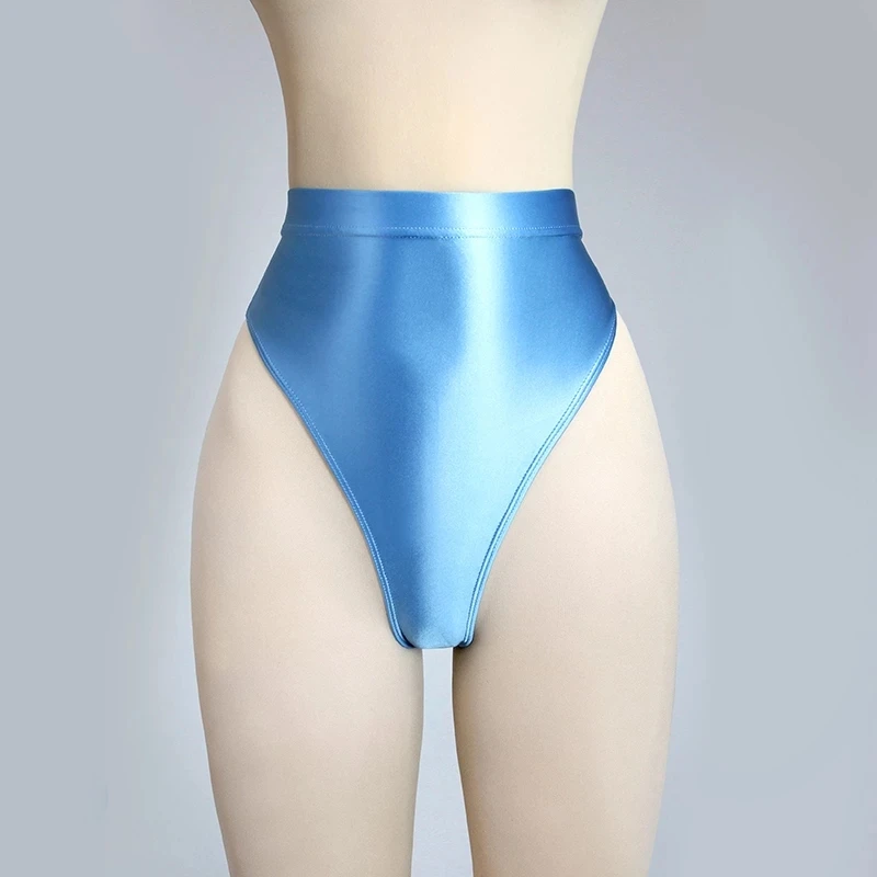 

New Shiny T-shaped pants with buttocks sexy Silky solid bikini high waist tights underpants and high fork Oily briefs Large size