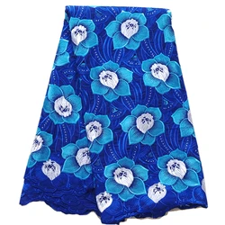 African Swiss Voile Lace Fabric with Stones, Nigerian Big Occasion, High Quality, Royal Blue Embroidery, 2023, 88282