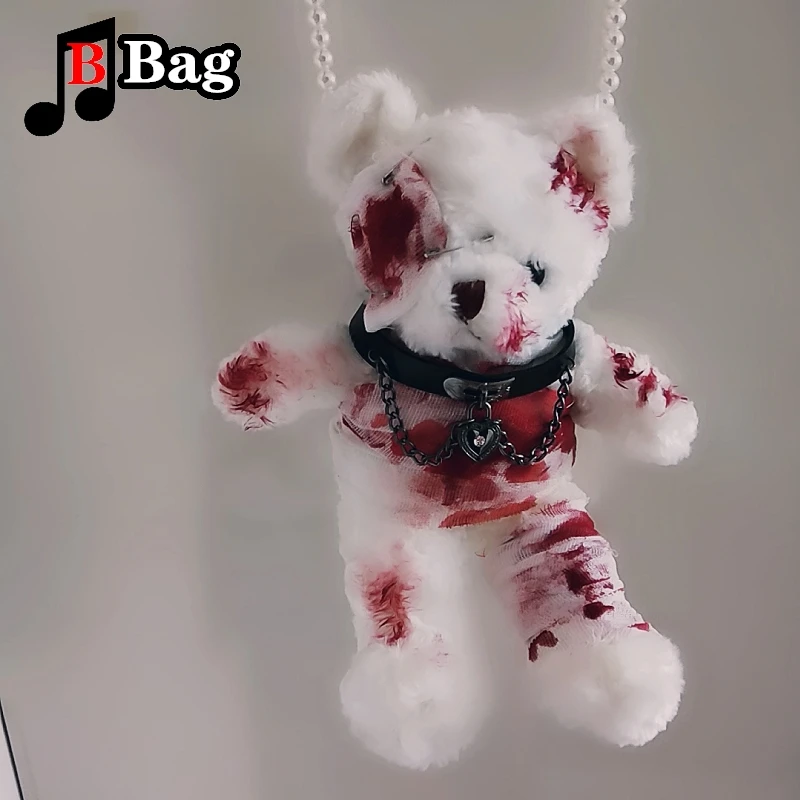 Gothic Women Lolita Bloody Bear Doll Bag disease disability Bear Shoulder Bags Soft Girl Halloween Cosplay Blood bear bag Gift