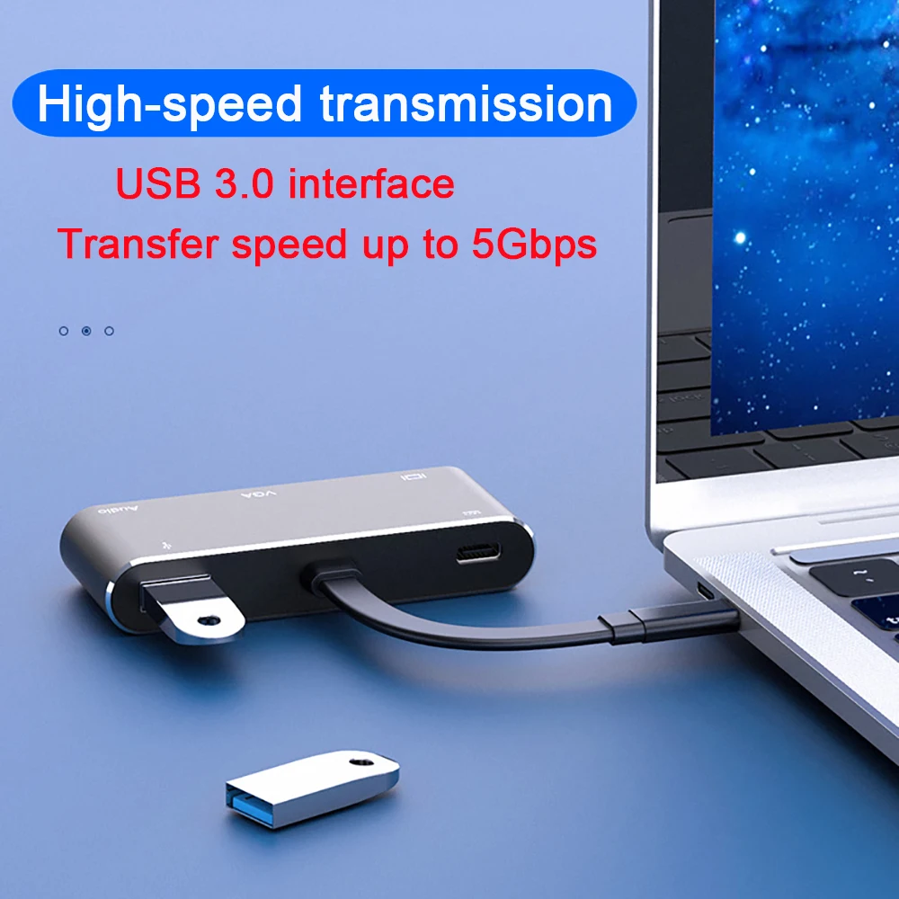 Type-C to 4K HDMI VGA USB 3.0 USB-C Hub 3.5 Audio AUX Jack USB 3.1 PD Adapter for MacBook Samsung S9 Dex Huawei P30 TV Projector