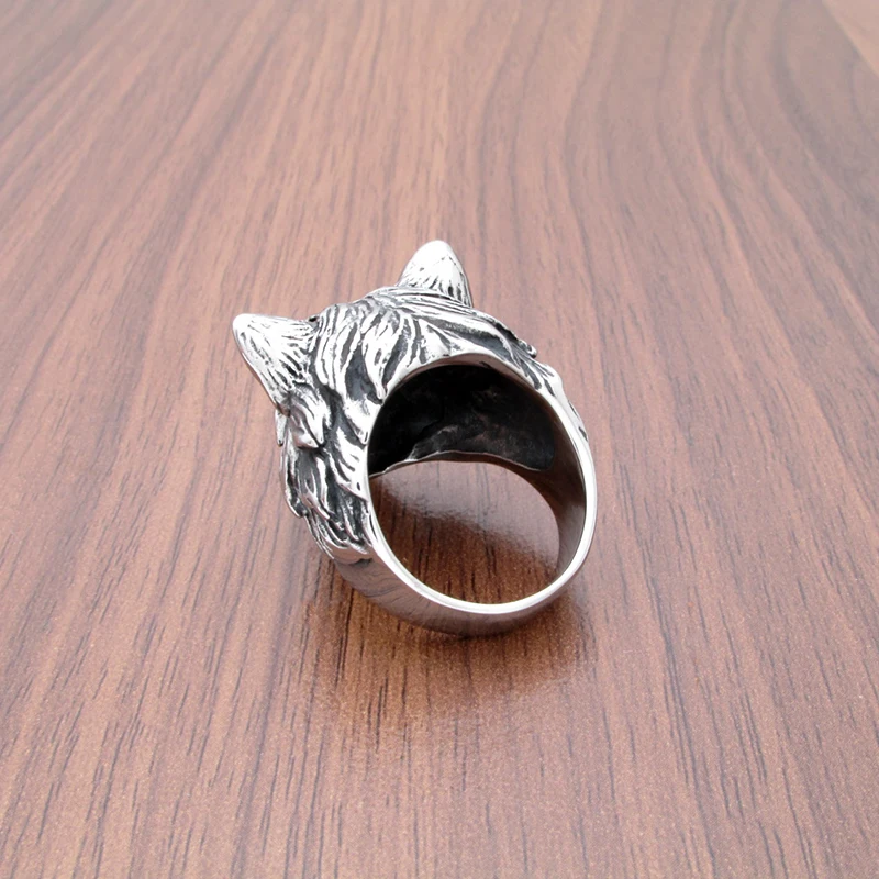 Punk Silver Color 316L Stainless Steel Wild Wolf Biker Ring Men\'s Fashion Animal Jewelry Gift for Him