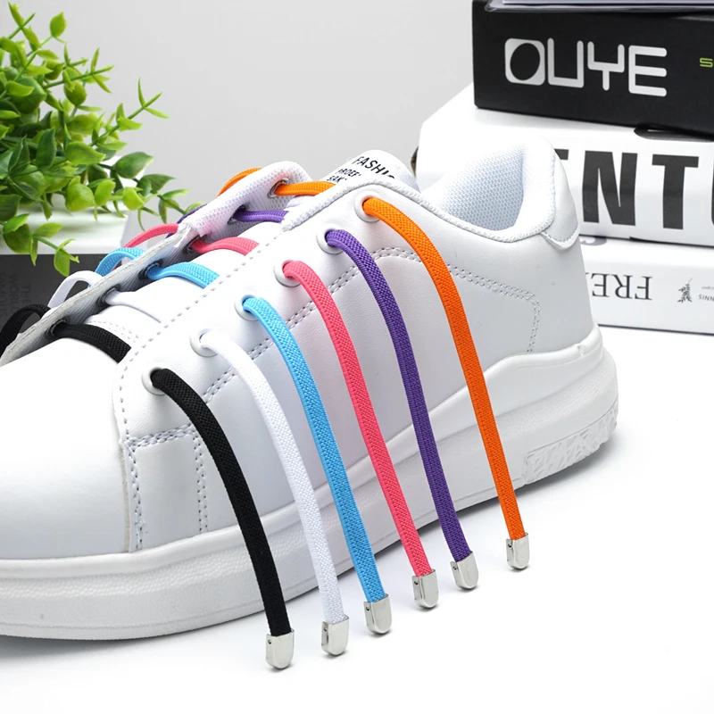 New Elastic No Tie Shoelace White Flat Press the metal lock Fast Shoelace Kids And Adult Unisex Lazy Laces