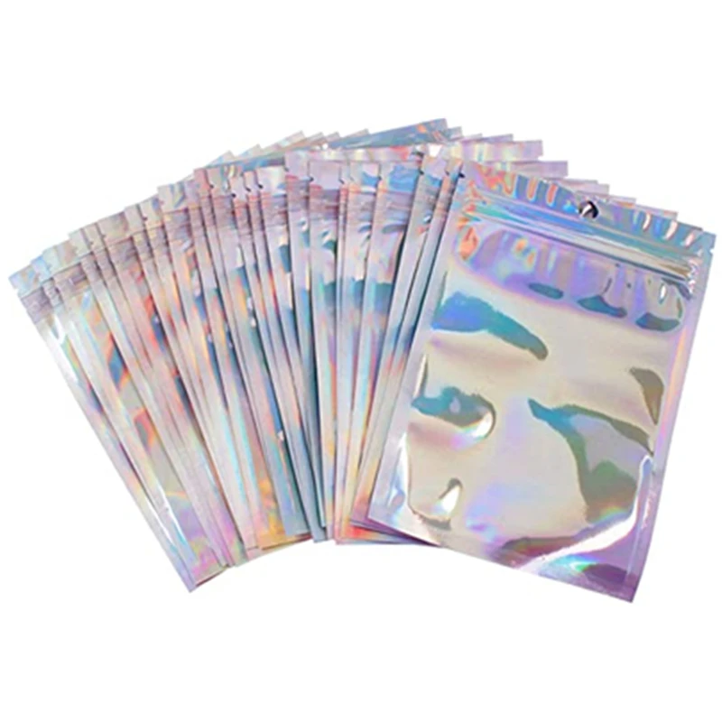 25Packs Foil Ziplock Bags Resealable Smell Proof Bags Aluminum Foil Pouch Mylar Ziplock Bags Holographic Rainbow Color