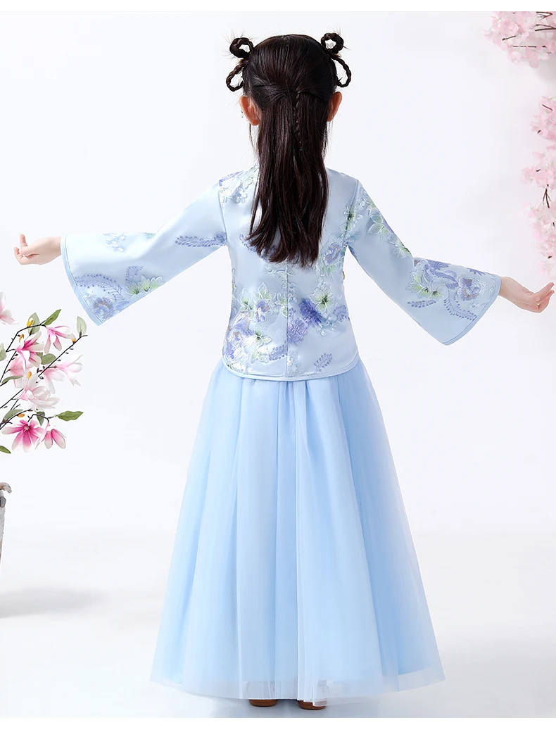 Girl's Han Fu Chinese Style Embroidery Flower Girl Dress For wedding party Evening birthday party Dresses  Girl Graduation Dress