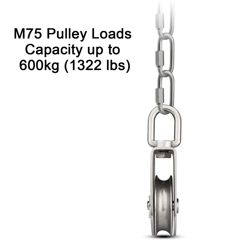 M75 Lifting Single Pulley Loading 1322 lbs Stainless Steel Heavy Duty Swivel Lifting Rope Pulley Block 75mm Pulley Hoists Roller