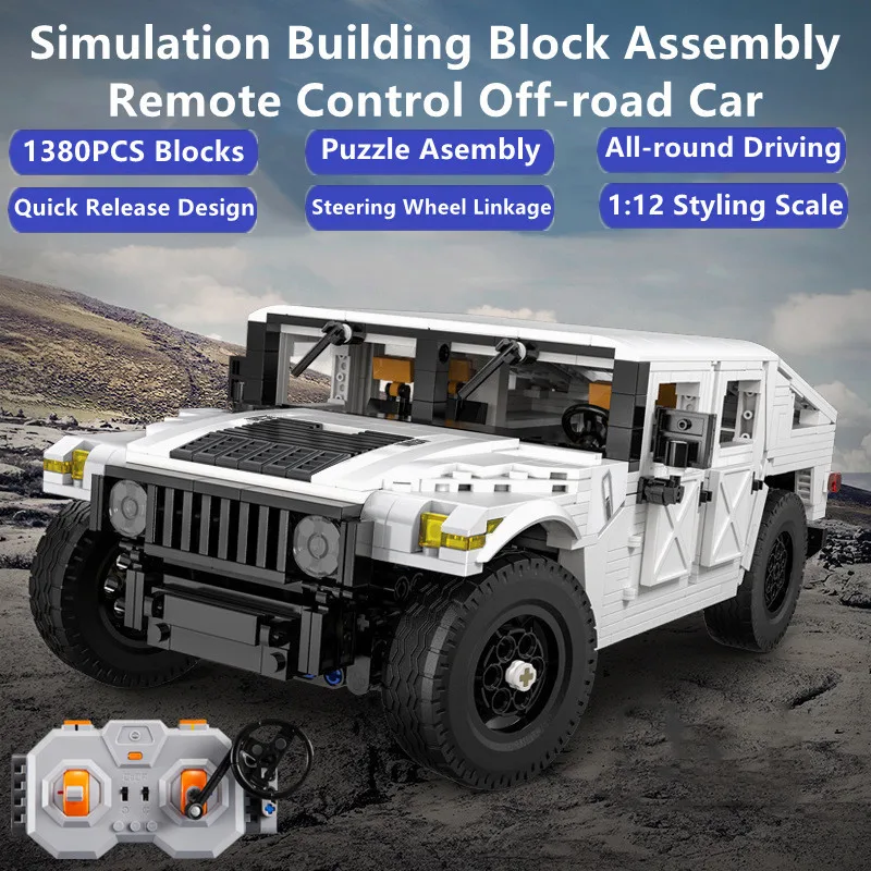 High-Technic 1:12 Hummer Remote Control Off-road Truck 1380PSC DIY Puzzle Assembly Building Bolcks Smilation RC Truck Car Model