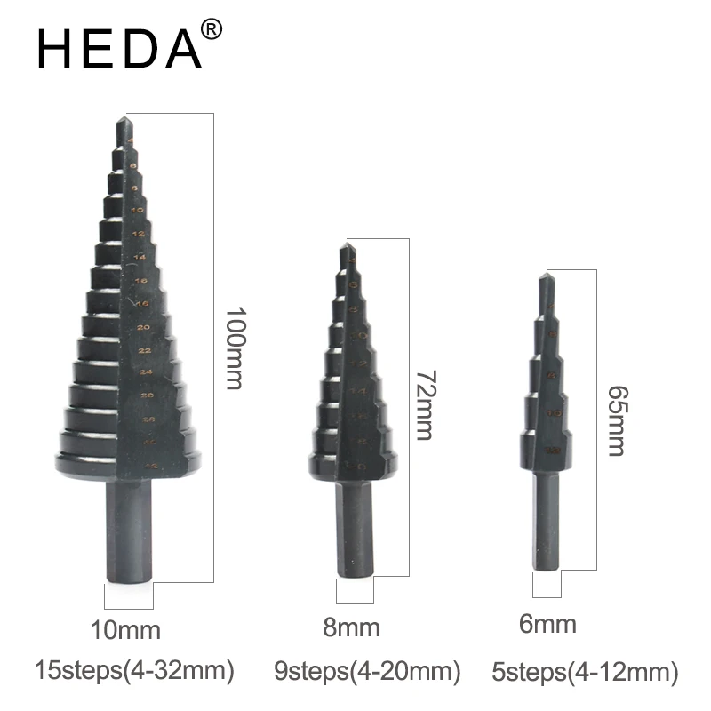 고속 강철 스트레이트 그루브 원추형 드릴 비트, 5/9/15 단계, 4-32mm, HSS 금속 스텝 드릴 비트, 목공용 얇은 철강