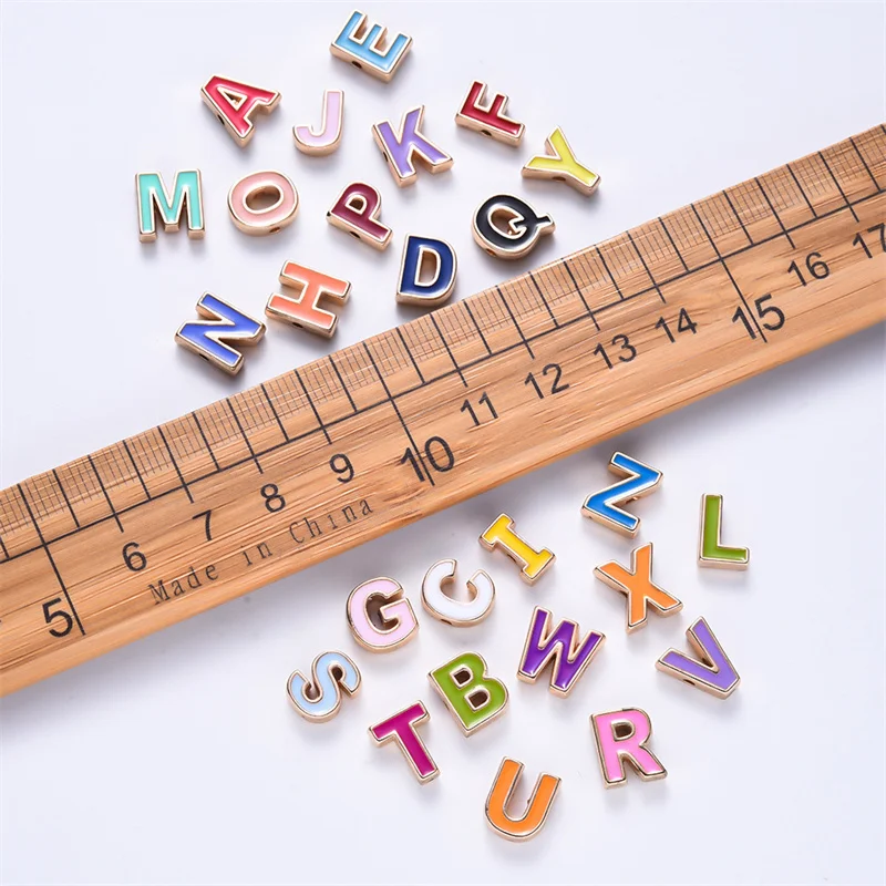 26PCS Colorful A-Z 10MM Dripping Oil Alphabet Letter Enamel Charms Gold Color Pendants Jewelry Making Handmade Craft Accessories