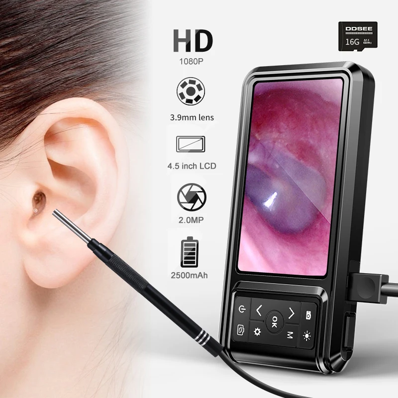 

3.9mm 4.5 Inches Screen HD 1080P Ear Cleaner Digital Otoscope Ear Wax Removal Tool Ear Endoscope With 16GB TF Card Kids Adults
