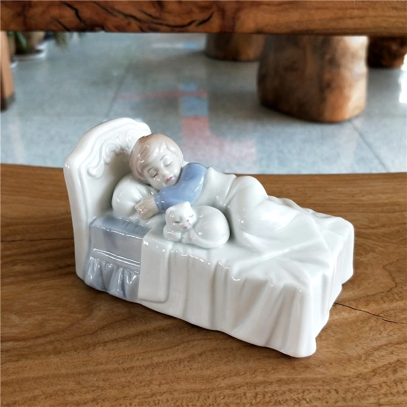 Cute Porcelain Sleeping Kid Miniature Ceramic Bedroom Baby Figurine Craft Ornament Father's Day Gift for Mother's Day Decor