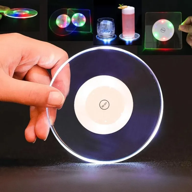 Waterproof LED Luminescent Coasters Bar KTV Blinking Atmosphere Lamp Luminescent Cup Stickers Mini Glow Coaster LED Bottle Light