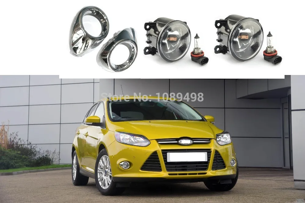 1 Set Fog lights lamps and electroplate chrome covers kit for Ford Focus 3 III 2012-2014