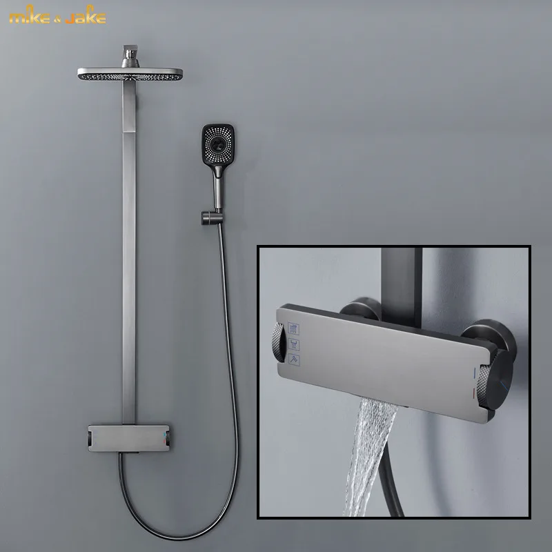 

Luxury Brushed gunmetal gray shower set rainfall shower faucet bathroom wall shower mixer hot and cold bath shower mixer tap